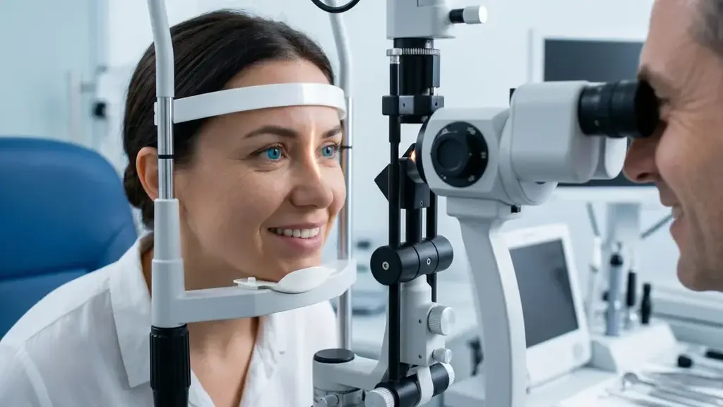 Examen ophtalmologique à la lampe à fente dans un cabinet d’ophtalmologie