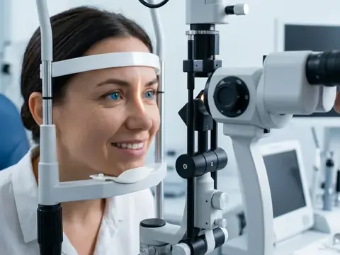 Examen ophtalmologique à la lampe à fente dans un cabinet d’ophtalmologie